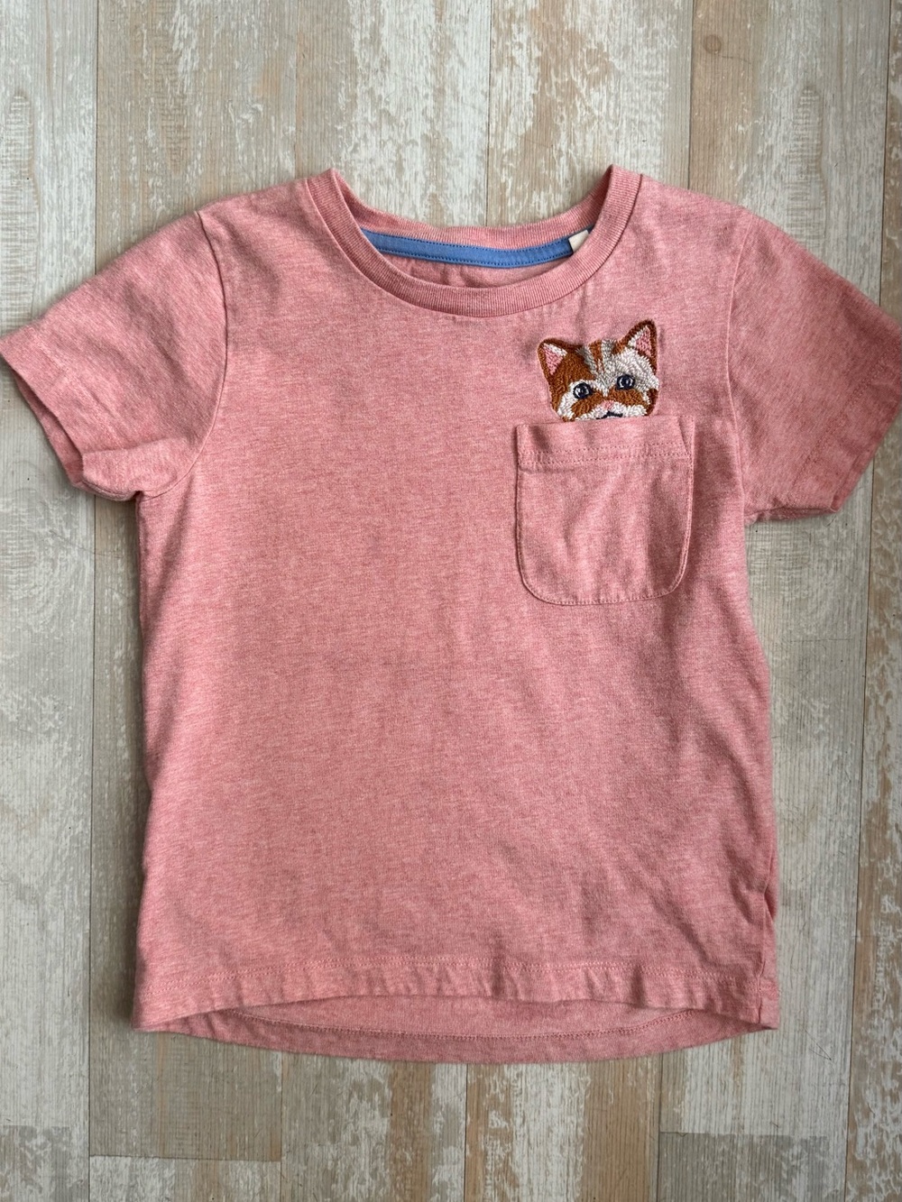 Boden Coral Pink Tee with Cat Pocket Embroidery